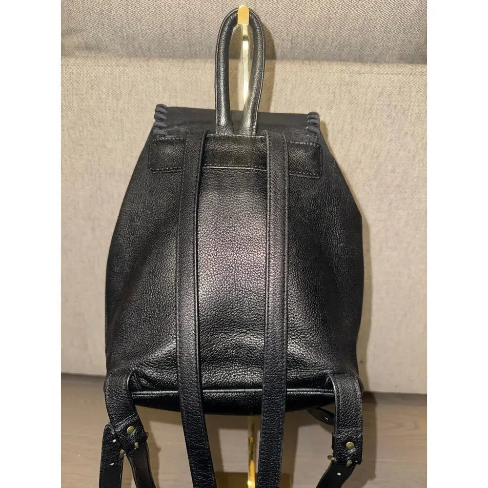 YSL Yves Saint Laurent Black Whipstitch Leather Flap Backpack Designer Luxury